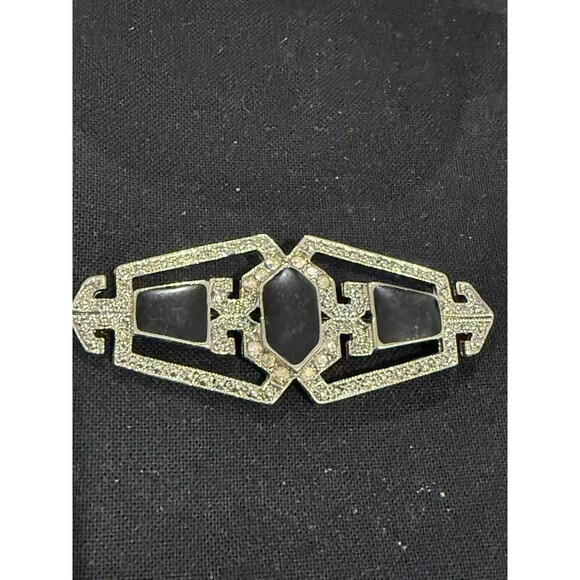 Lot of 3 Vintage Art Deco Style Brooches: MOP, Black Bar, Champagne Rhinestone - Picture 14 of 16